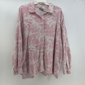 Blair Button Down Shirt Women 3XL Pink Toile Scenic Cottagecore Flannel Romantic